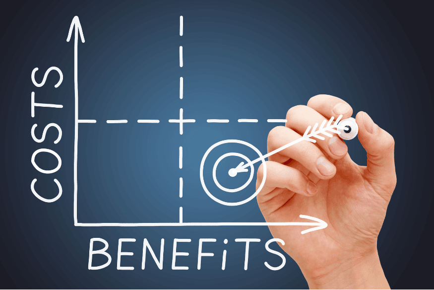 Hand drawing a cost versus benefits chart to evaluate premium credit card value.