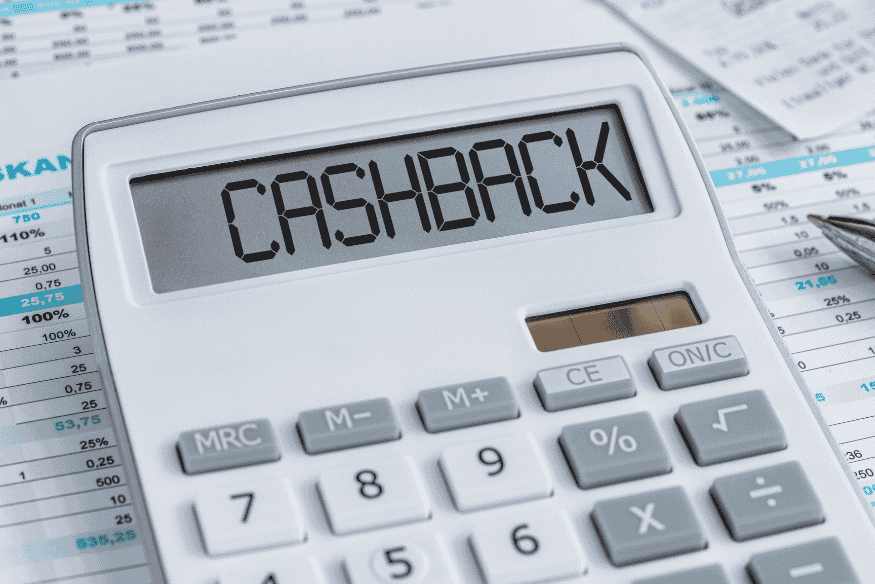 Calculator displaying the word cashback to show rewards earned from using a credit card instead of a debit card.